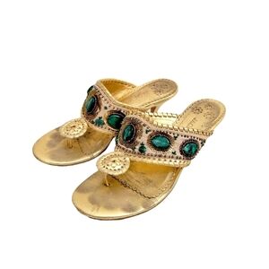Jack Rogers Turquoise Stone Gold Heeled Sandals